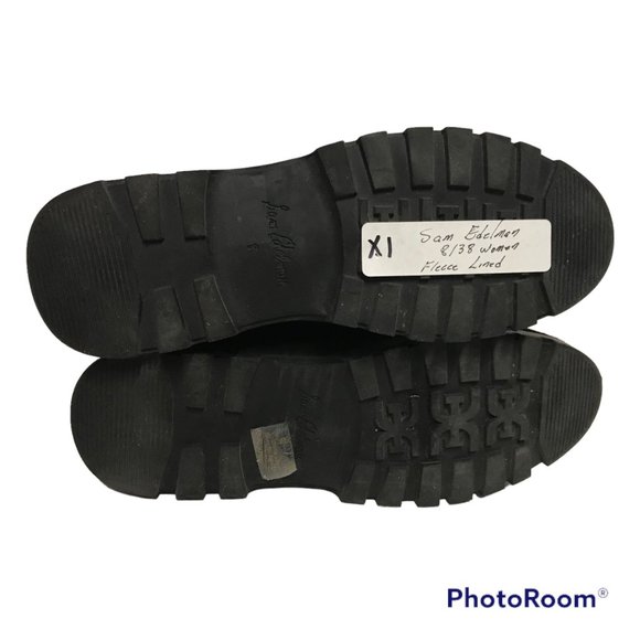 SAM EDELMAN Boots Women 8M/38 Fleece Lined Black Leather Mid Calf Pull On Wedge - Picture 10 of 11